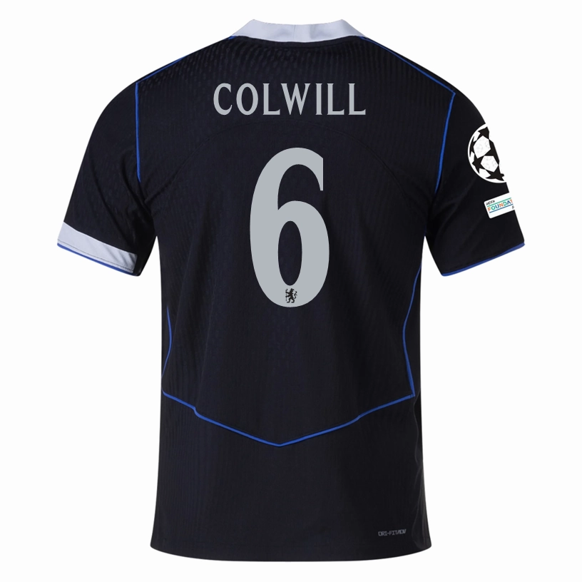 Cool Touch Frictionless Inner Layer Nike Colwill Chelsea T90 Authentic Third Jersey w/ Champions League & World Champions Patch 25/26 (Black/Silver)
