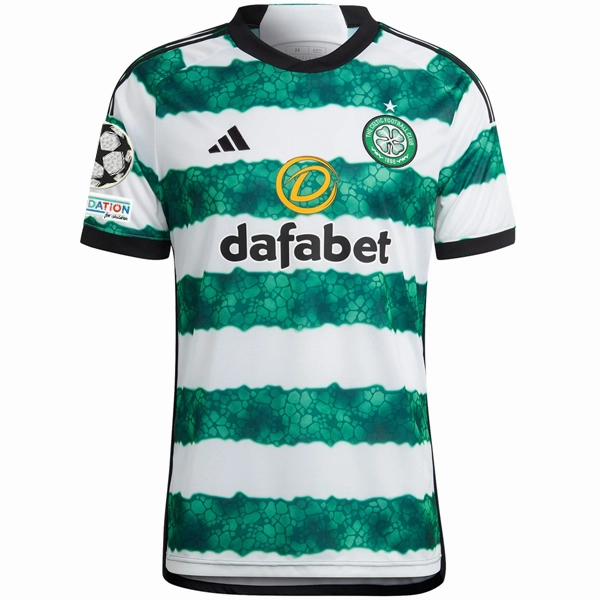 adidas Celtic Home Jersey w/ Champions League Patches 23/24 (Green/White) Precision Cut Breathable Layer
