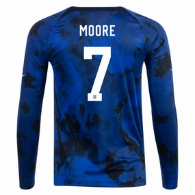 Speed Focus Wicking Interior Layer Nike United States Shaq Moore Long Sleeve Away Jersey 22/23 (Bright Blue/White)