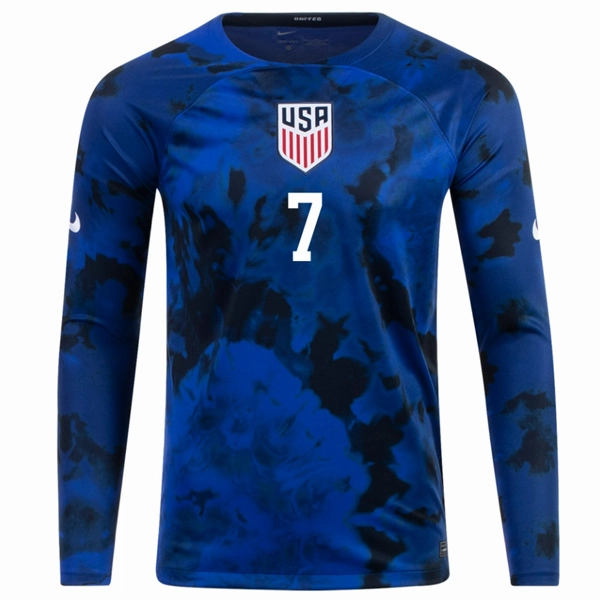 Breathable Design Nike United States Shaq Moore Long Sleeve Away Jersey 22/23 (Bright Blue/White)