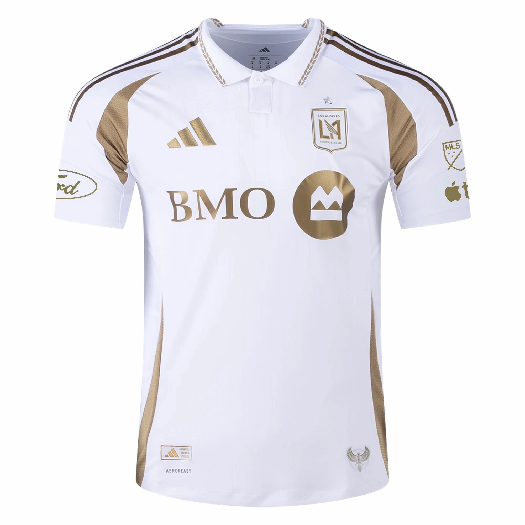 adidas Aaron Long LAFC Authentic Away Jersey w/ MLS   Apple   Ford Logo 25/26 (White/Gold) Odor Control Yarn workout mode