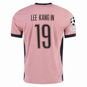 Knit Grid Mesh Nike Paris Saint-Germain Authentic Lee Kang-in Third Jersey w/ Champions League Patches 24/25 (Rust Pink/Black)