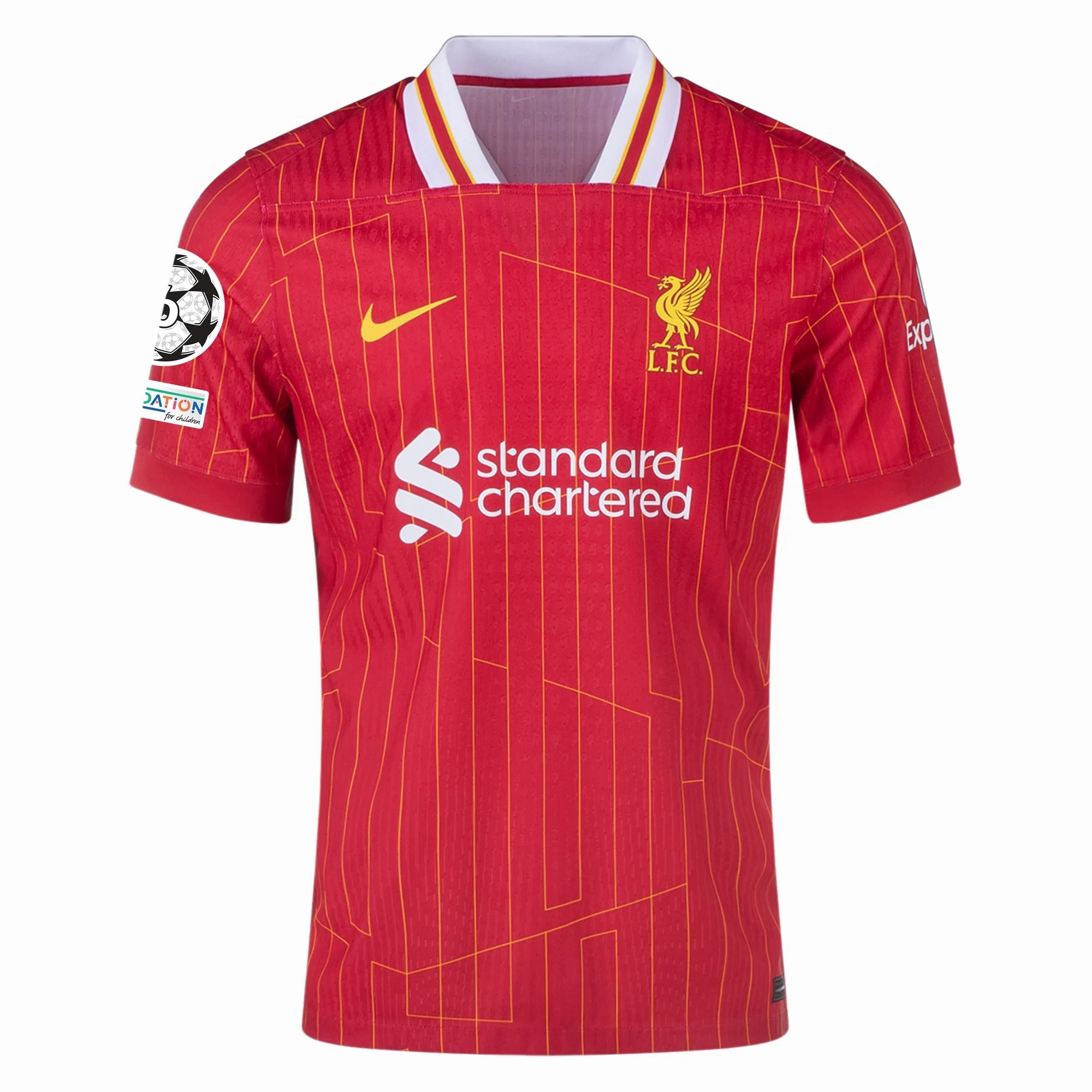 Comfort Optimized Lining Nike Liverpool Match Authentic Home Jersey w/ Champions League Patches 24/25 (Gym Red/Chrome Yellow)