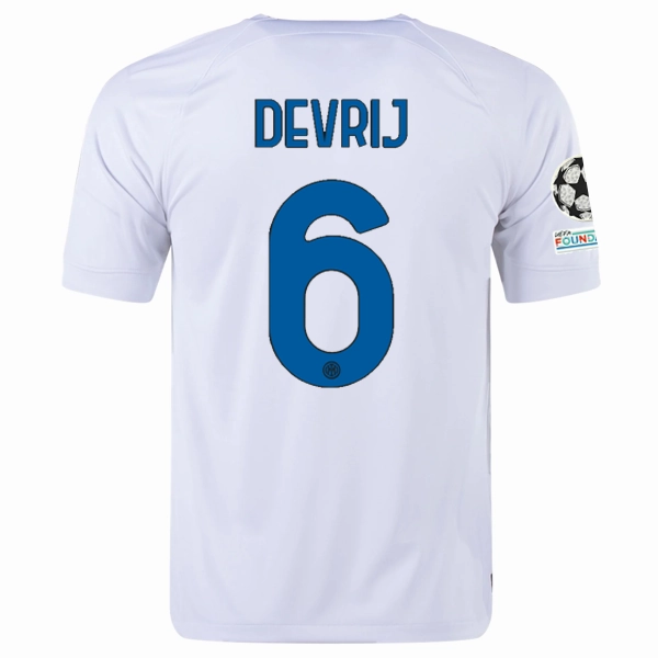 Layered Paneling Nike Inter Milan Stefan de Vrij Away Jersey w/ Champions League   Copa Italia Patches 23/24 (White/Lyon Blue)