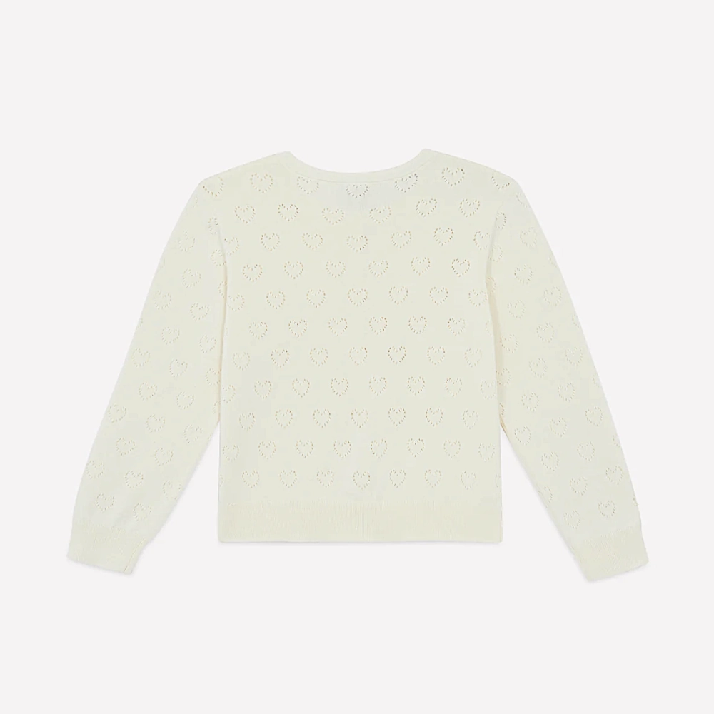 Micro Perforated Panels Fleece Lined Bonton Lilou Cardigan, Ecru