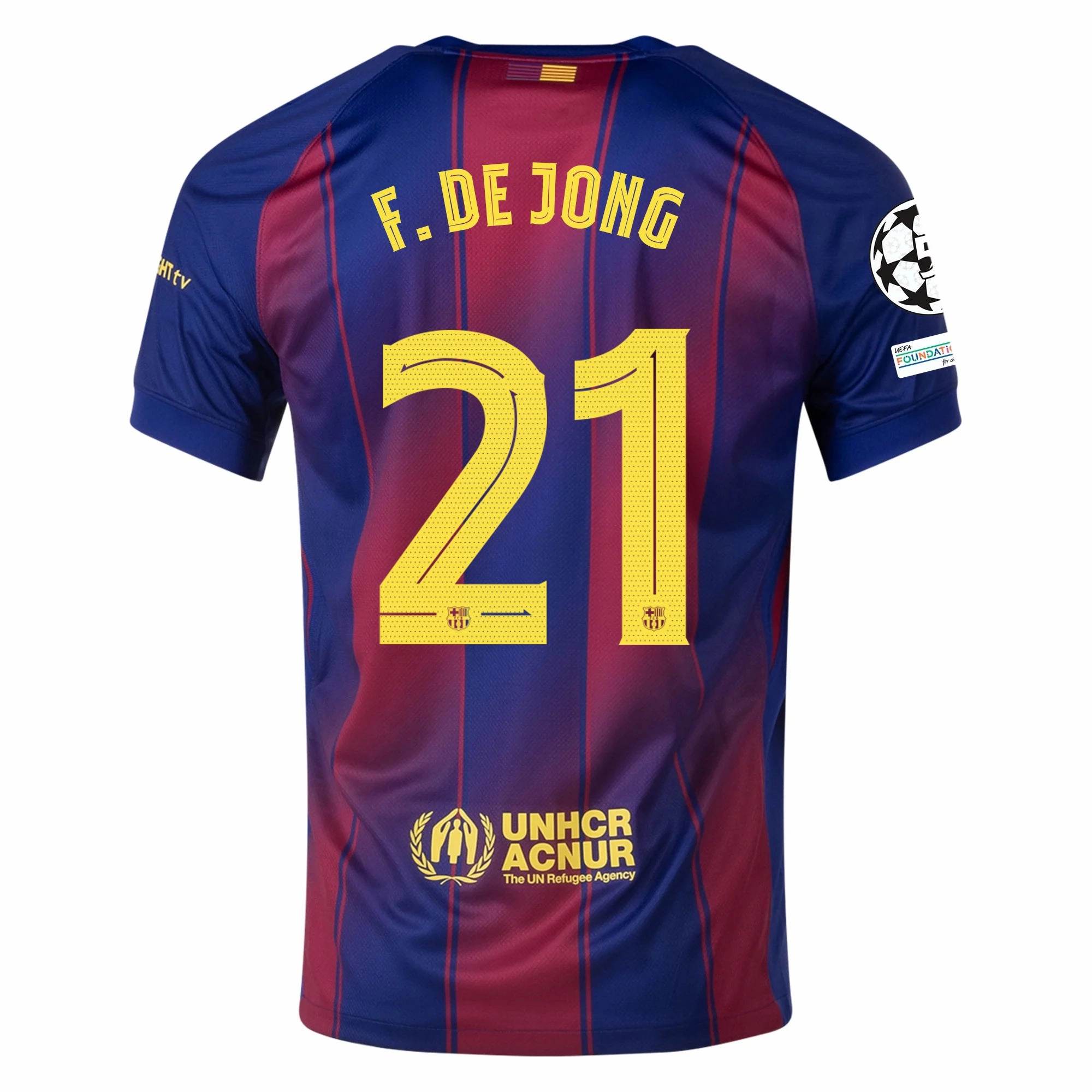 UV Protection Fabric Nike Frankie De Jong FC Barcelona Home Jersey 25/26 w/ Champions League Patches (Deep Royal Blue/Midwest Gold)