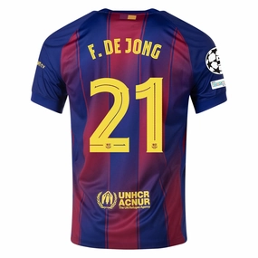 UV Protection Fabric Nike Frankie De Jong FC Barcelona Home Jersey 25/26 w/ Champions League Patches (Deep Royal Blue/Midwest Gold)