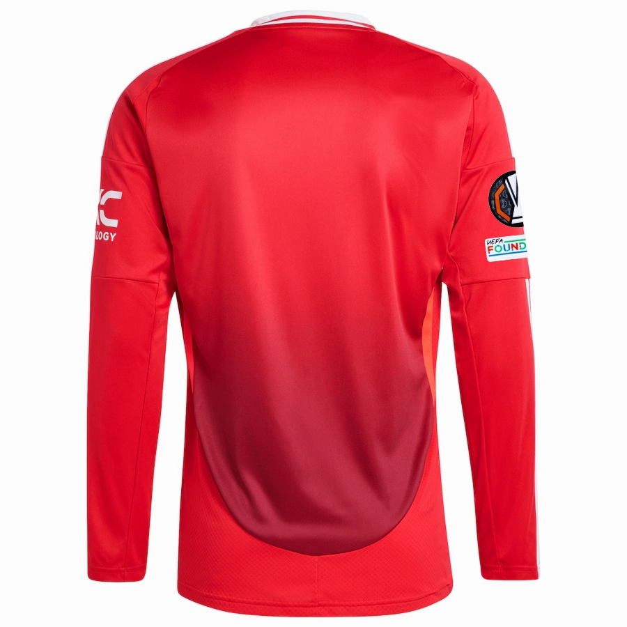 Moisture Control Microfiber Tensile Strength Fabric adidas Manchester United Long Sleeve Home Jersey w/ Europa League Patches 24/25 (Red)