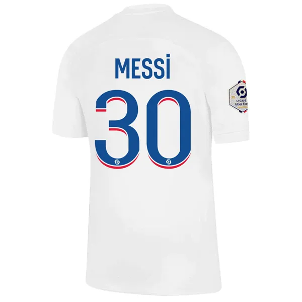 Nike Paris Saint-Germain Lionel Messi Third Jersey w/ Ligue 1 Champion Patch 22/23 (White/Old Royal) Yarn Dye Effect