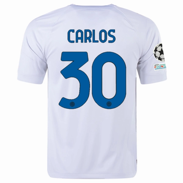 Nike Inter Milan Carlos Away Jersey w/ Champions League   Copa Italia Patches 23/24 (White/Lyon Blue) Neutral Vibe