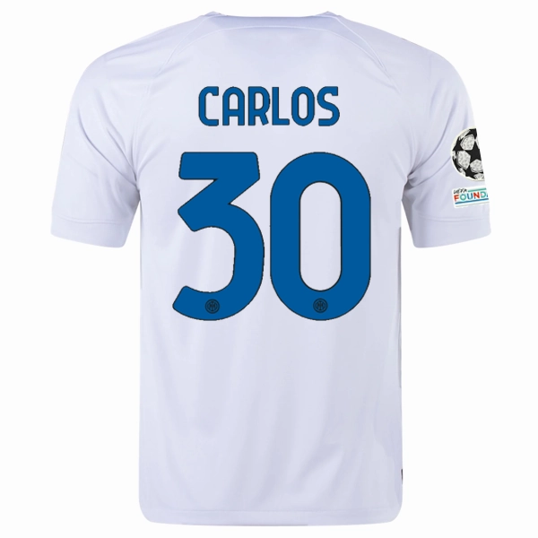 Nike Inter Milan Carlos Away Jersey w/ Champions League   Copa Italia Patches 23/24 (White/Lyon Blue) Cool Weather