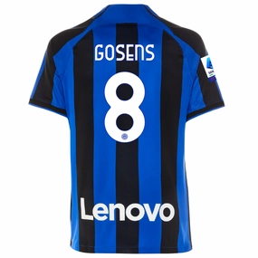 dry surface Dynamic Style Nike Inter Milan Robin Gosens Home Jersey w/ Serie A   Copa Italia Patches 22/23 (Lyon Blue/Black)