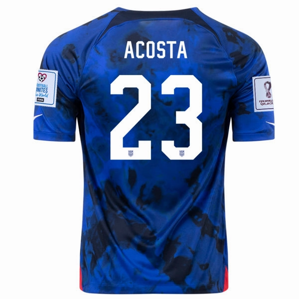 Nike United States Acosta Away Jersey 22/23 w/ World Cup 2022 Patches (Bright Blue/White) Speed Ready Ultra Soft Lining