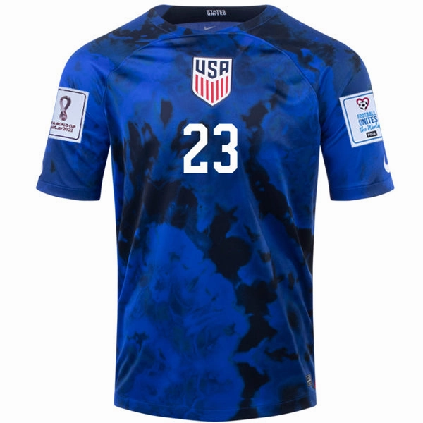Nike United States Acosta Away Jersey 22/23 w/ World Cup 2022 Patches (Bright Blue/White) Moisture Control System Comfort Fit Design