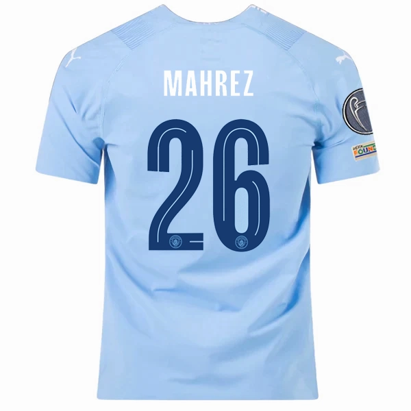 Puma Manchester City Authentic Riyad Mahrez Home Jersey w/ Champions League   Club World Cup Patches 23/24 (Team Light Blue/Puma White) Rugged Wear Move Enhanced