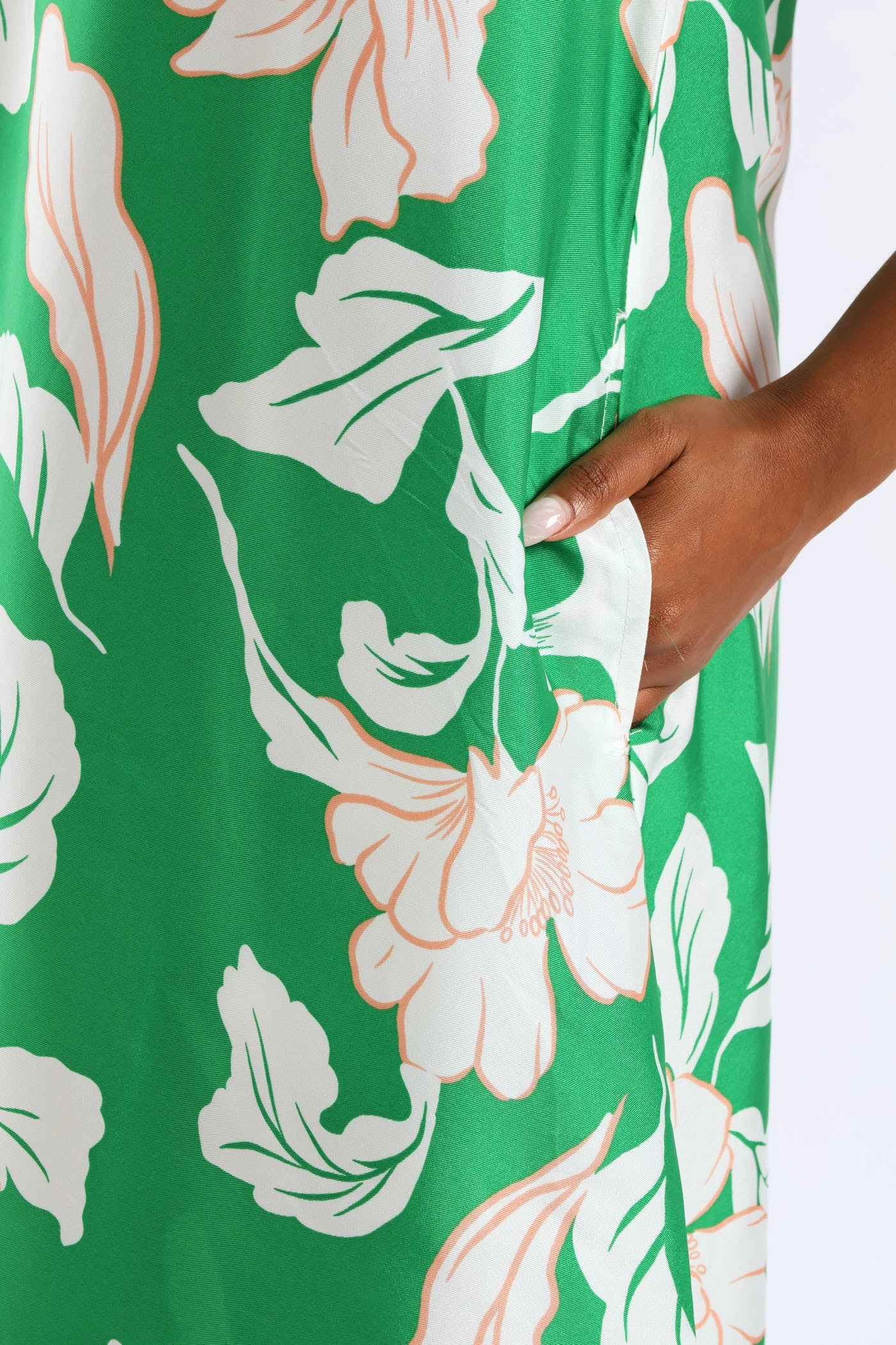 Bow Ties V-Neck Border Print Midaxi Dress - White/Green Work Ease Easy Match