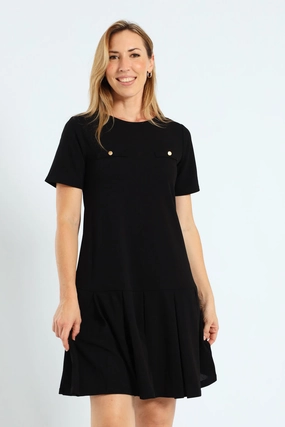 Box Pleated Hem Shift Dress Flowing Layers Airy Movement