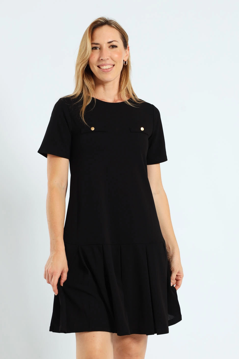 Box Pleated Hem Shift Dress Flowing Layers Airy Movement