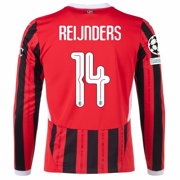 Puma AC Milan Tijjani Reijnders Home Long Sleeve Jersey w/ Champions League Patches 24/25 (Red/Black) Lightweight Layering Air Optimized
