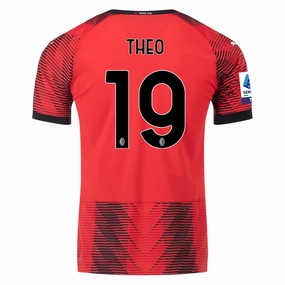 Puma AC Milan Authentic Theo Hern??ndez Home Jersey w/ Serie A Patch 23/24 (Red/Puma Black) Quick Cooling System