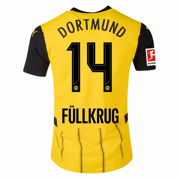Non Restrictive Cuffs Puma Borussia Dortmund Authentic Niclas F??llkrug Home Jersey w/ Bundesliga Patch 24/25 (Faster Yellow/Puma Black)