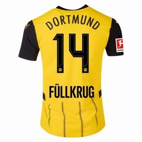 Non Restrictive Cuffs Puma Borussia Dortmund Authentic Niclas F??llkrug Home Jersey w/ Bundesliga Patch 24/25 (Faster Yellow/Puma Black)