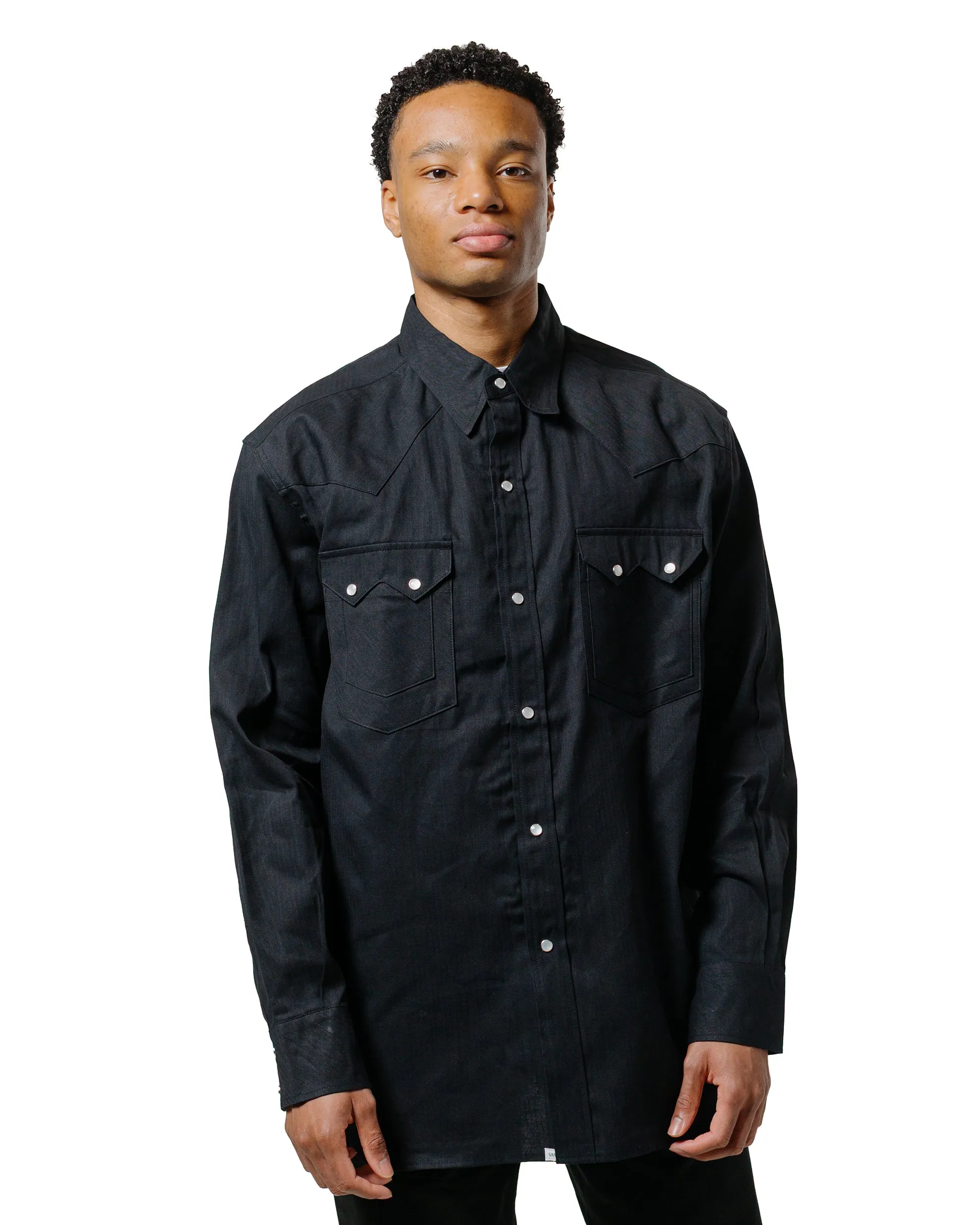 Sassafras Weeds Digger Shirt 6.5oz Herringbone Denim Black Formal Elegance
