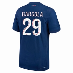 Ultraviolet Protection Fabric Non Chafe Stitching Nike Paris Saint-Germain Match Authentic Bradley Barcola Home Jersey 24/25 (Midnight Navy/White)