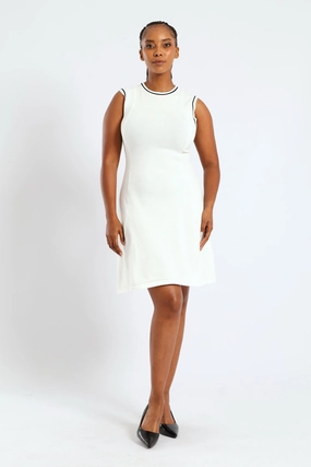 Panelled Tipped Skater Knitwear Dress - Cream Daywear Mood