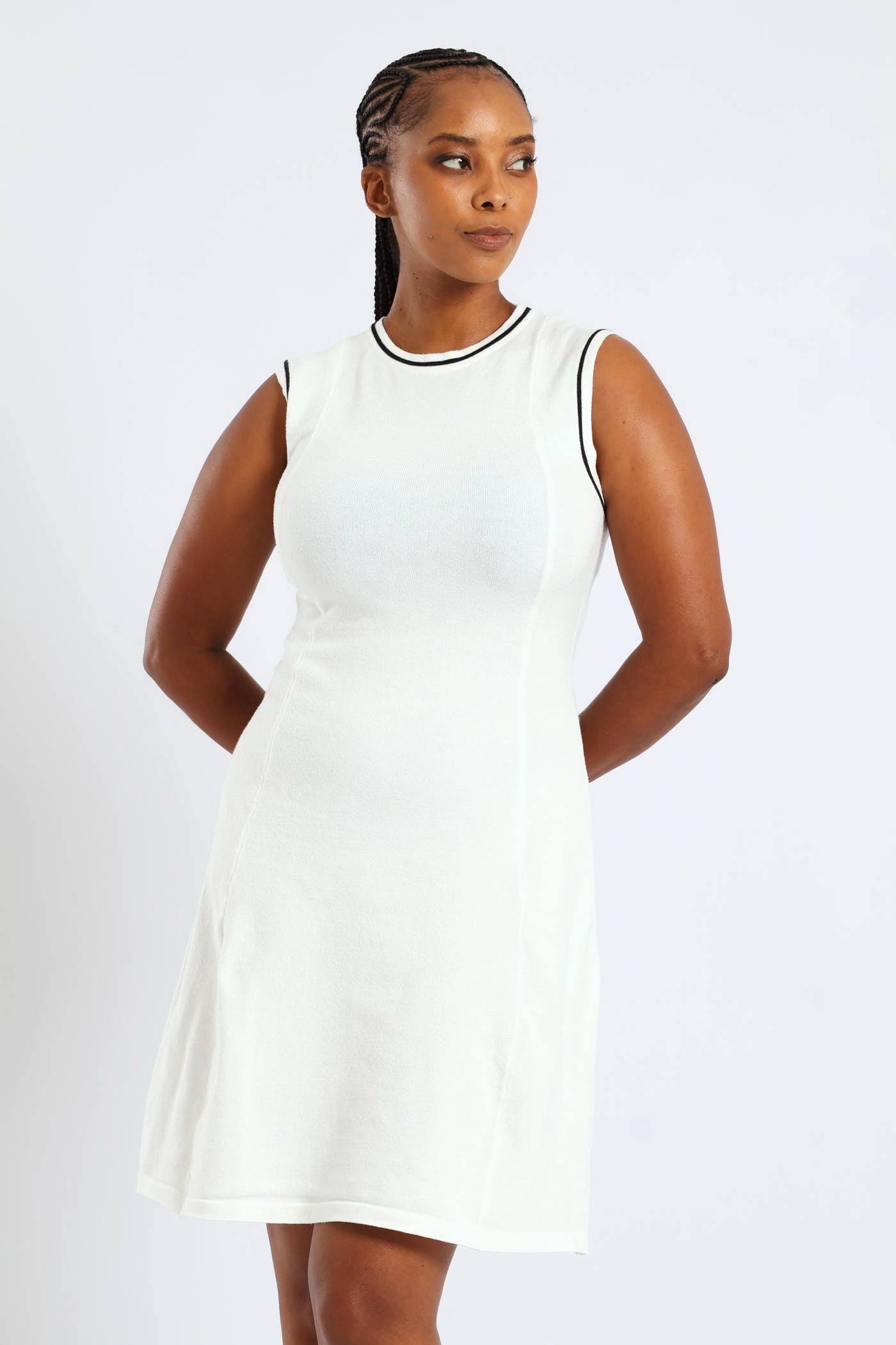Trend Smart Neutral Flow Panelled Tipped Skater Knitwear Dress - Cream