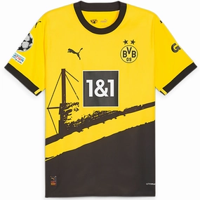 Puma Borussia Dortmund Authentic Home Jersey w/ Champions League Patches 23/24 (Cyber Yellow/Puma Black) Performance Apparel Soft Touch Interior