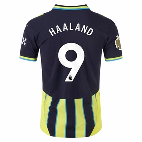 Puma Manchester City Authentic Erling Haaland Away Jersey w/ EPL   Club World Cup Patch 24/25 (New Navy/Yellow Glow) All Around Fit Layer Base