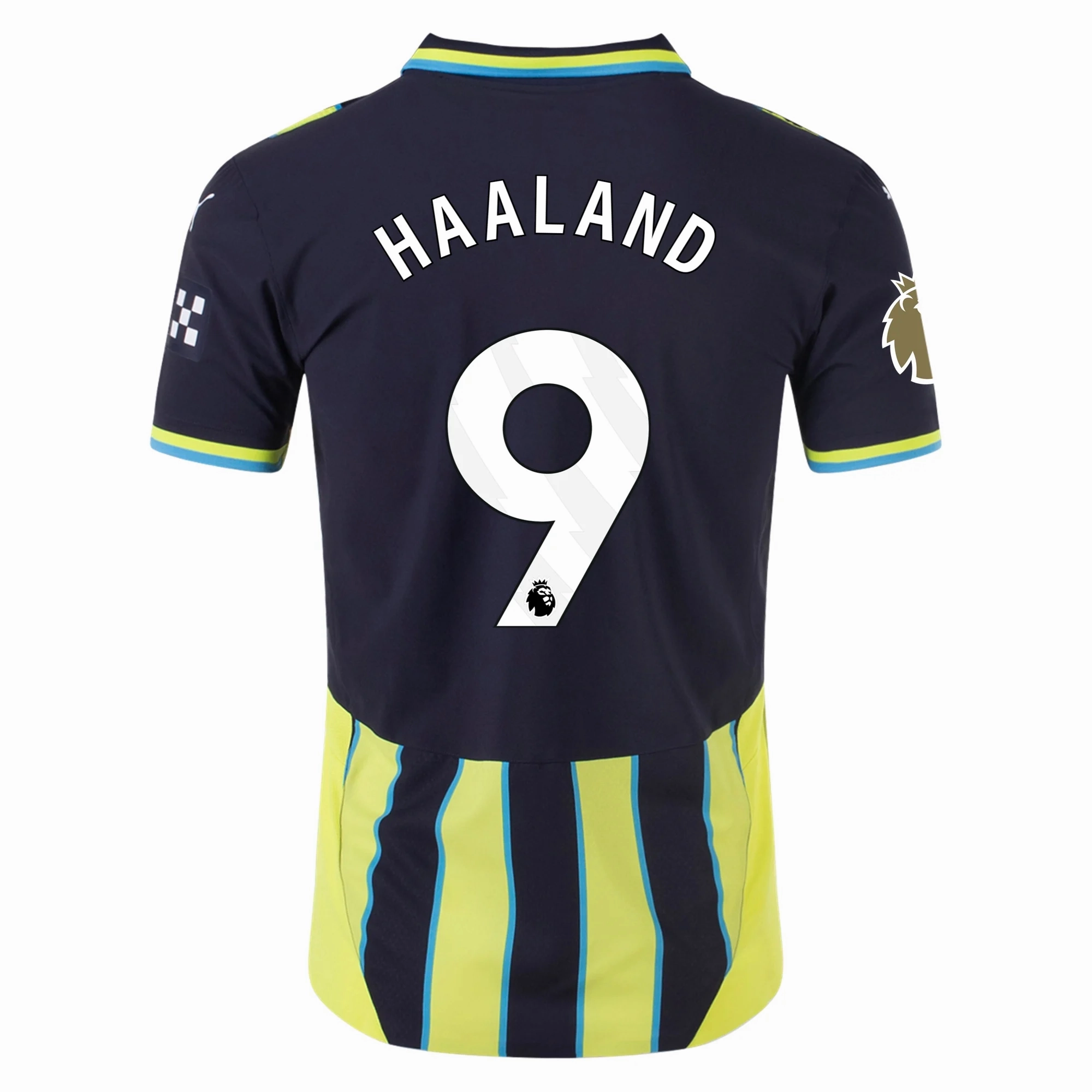 Puma Manchester City Authentic Erling Haaland Away Jersey w/ EPL   Club World Cup Patch 24/25 (New Navy/Yellow Glow) Movement Support Reinforced Neckline