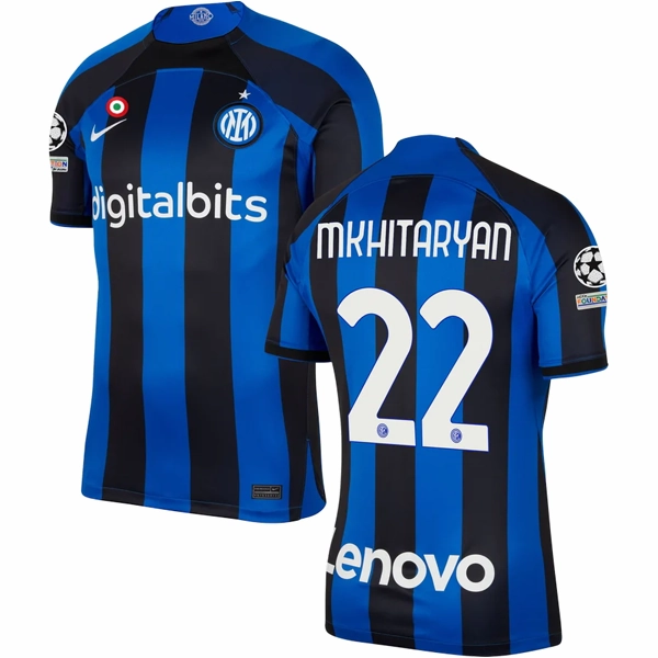 Ultra Flex Ribbed Trim Colorfast Dye Methods Nike Inter Milan Mkhitaryan Home Jersey w/ Champions League Patches 22/23 (Lyon Blue/Black)