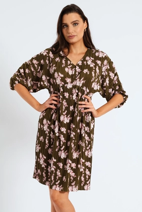 Chic and Flattering Bubble Sleeve Back Tie Plisse Babydoll Mini Dress