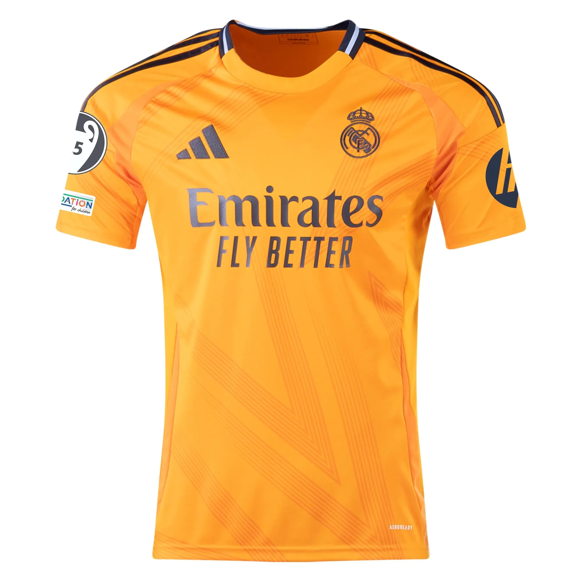 adidas Real Madrid Kylian Mbappe Away Jersey w/ Champions League Patches 24/25 (Crew Orange) Ergonomic Cut Street Active