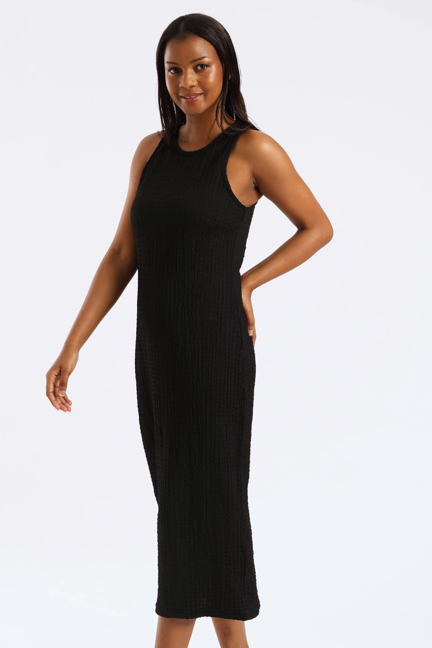 Fresh Flow Chill Edge Built Up Racer Column Midi Dress - Black