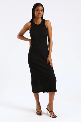 Youthful Feel Comfortable travel dress Built Up Racer Column Midi Dress - Black