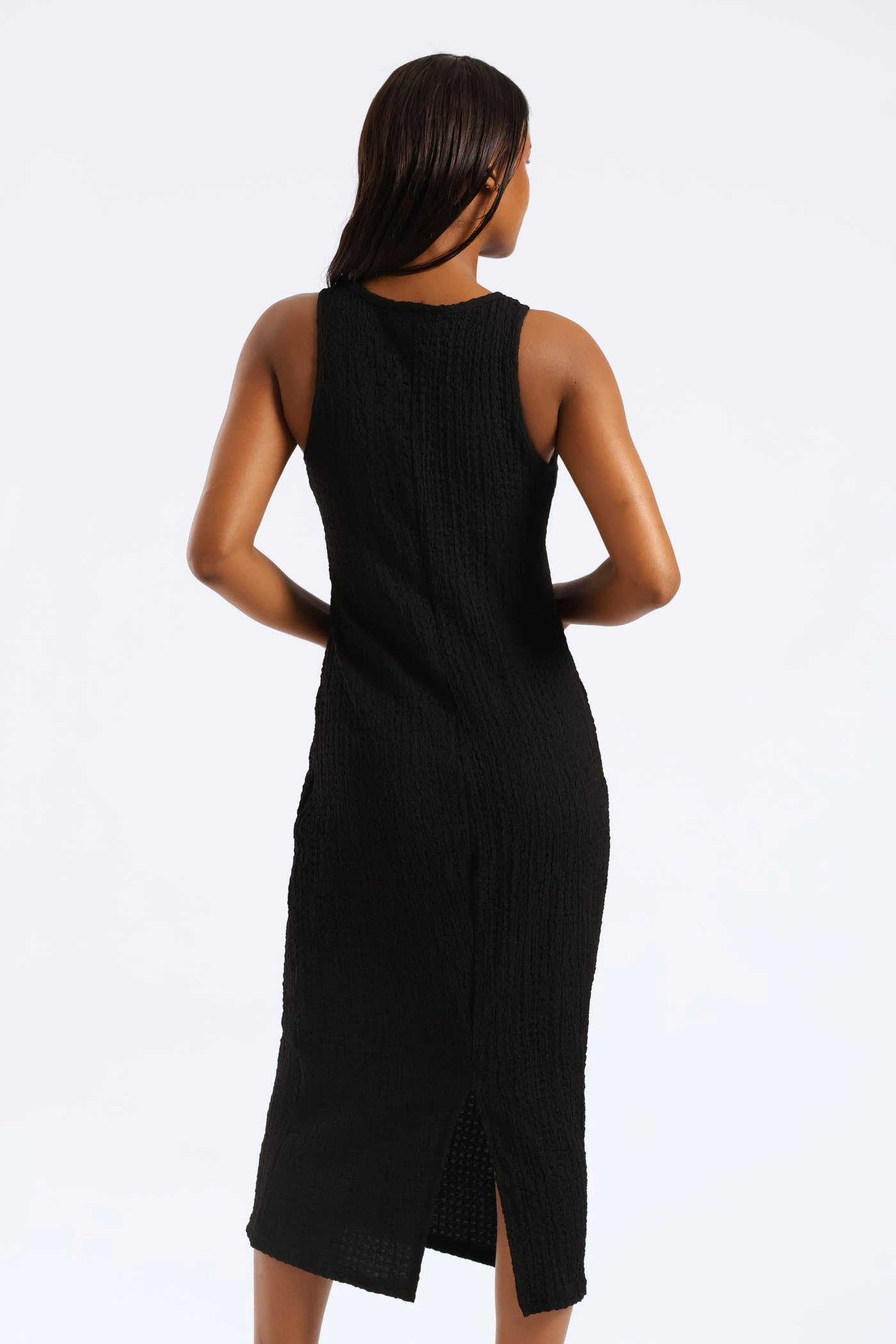 Built Up Racer Column Midi Dress - Black Flattering Design Wear