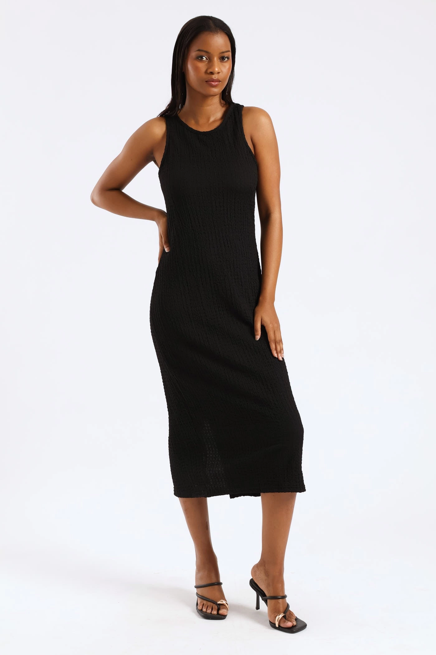 Youthful Feel Comfortable travel dress Built Up Racer Column Midi Dress - Black