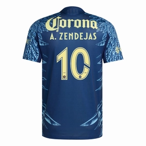 adidas A. Zendejas Men's Club Am??rica 25/26 Authentic Away Jersey (Blue) Pre Shrunk Fabric Quick Evaporate Technology