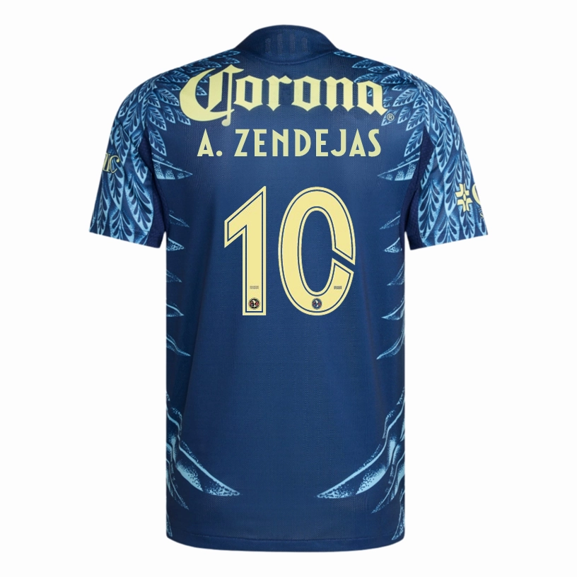 adidas A. Zendejas Men's Club Am??rica 25/26 Authentic Away Jersey (Blue) Pre Shrunk Fabric Quick Evaporate Technology