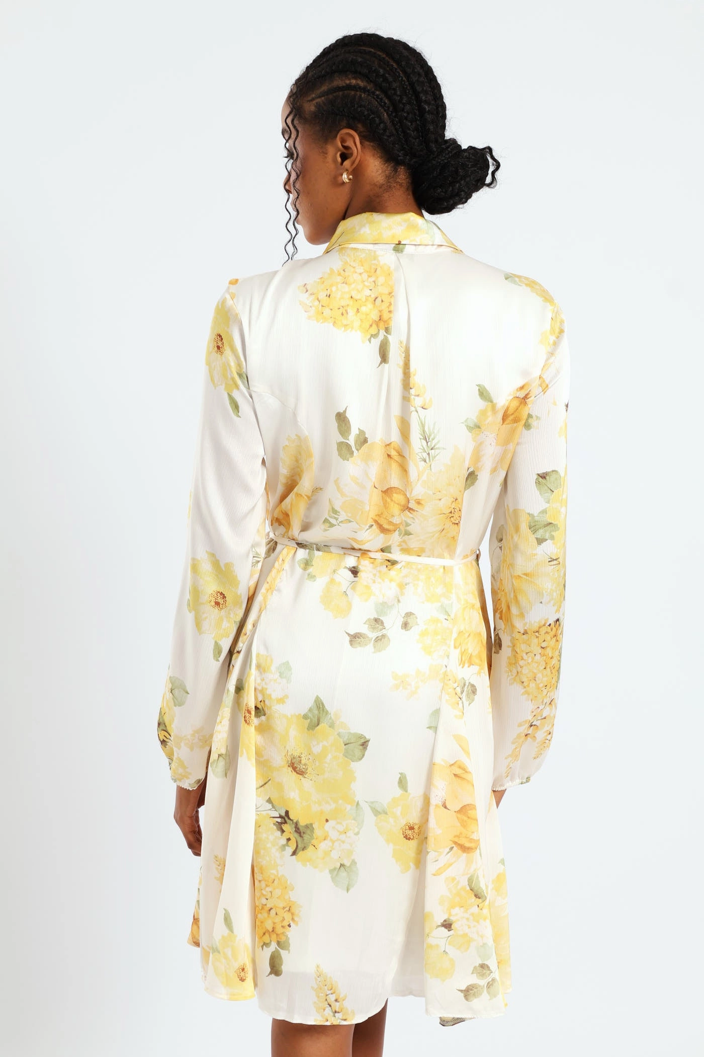 Button Through Belted Godet Tea Dress - Cream DurableStitching Soft and Stylish