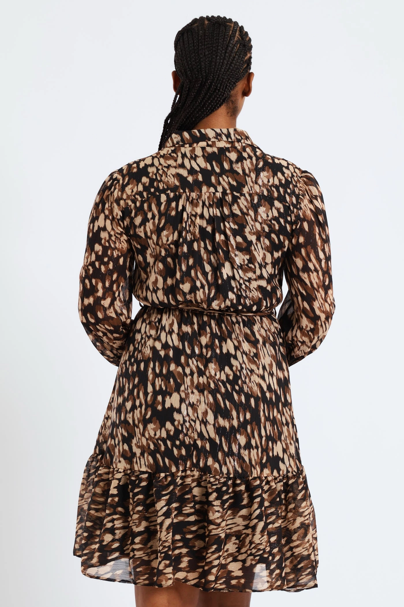 Button Through Tiered Monochrome Floral Tea Dress - Black Happy Soul