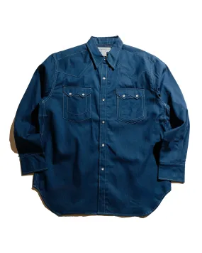 Double Stitched Seams Sassafras Weeds Digger Shirt 6.5oz Herringbone Denim Indigo