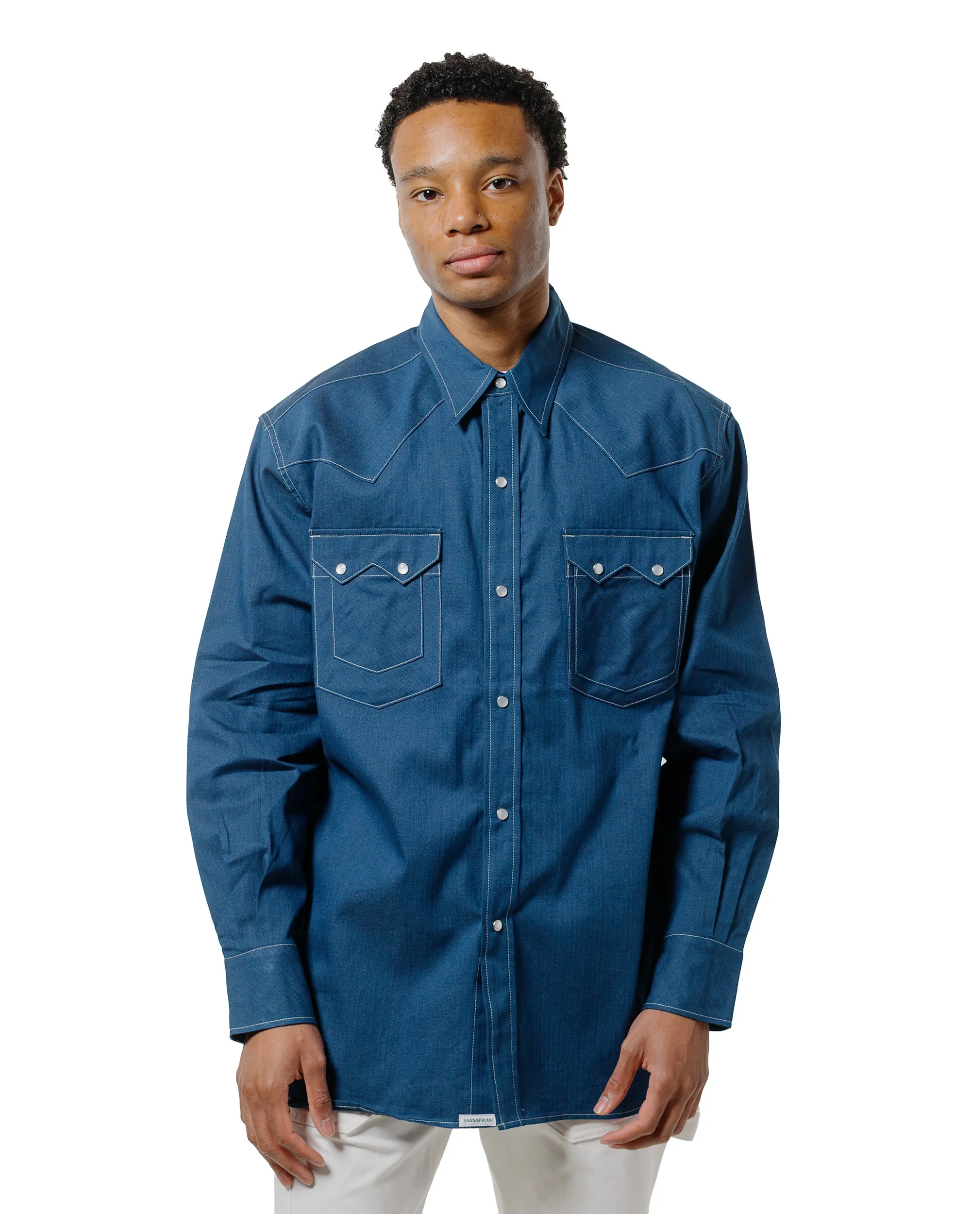 Sassafras Weeds Digger Shirt 6.5oz Herringbone Denim Indigo Fall Foliage