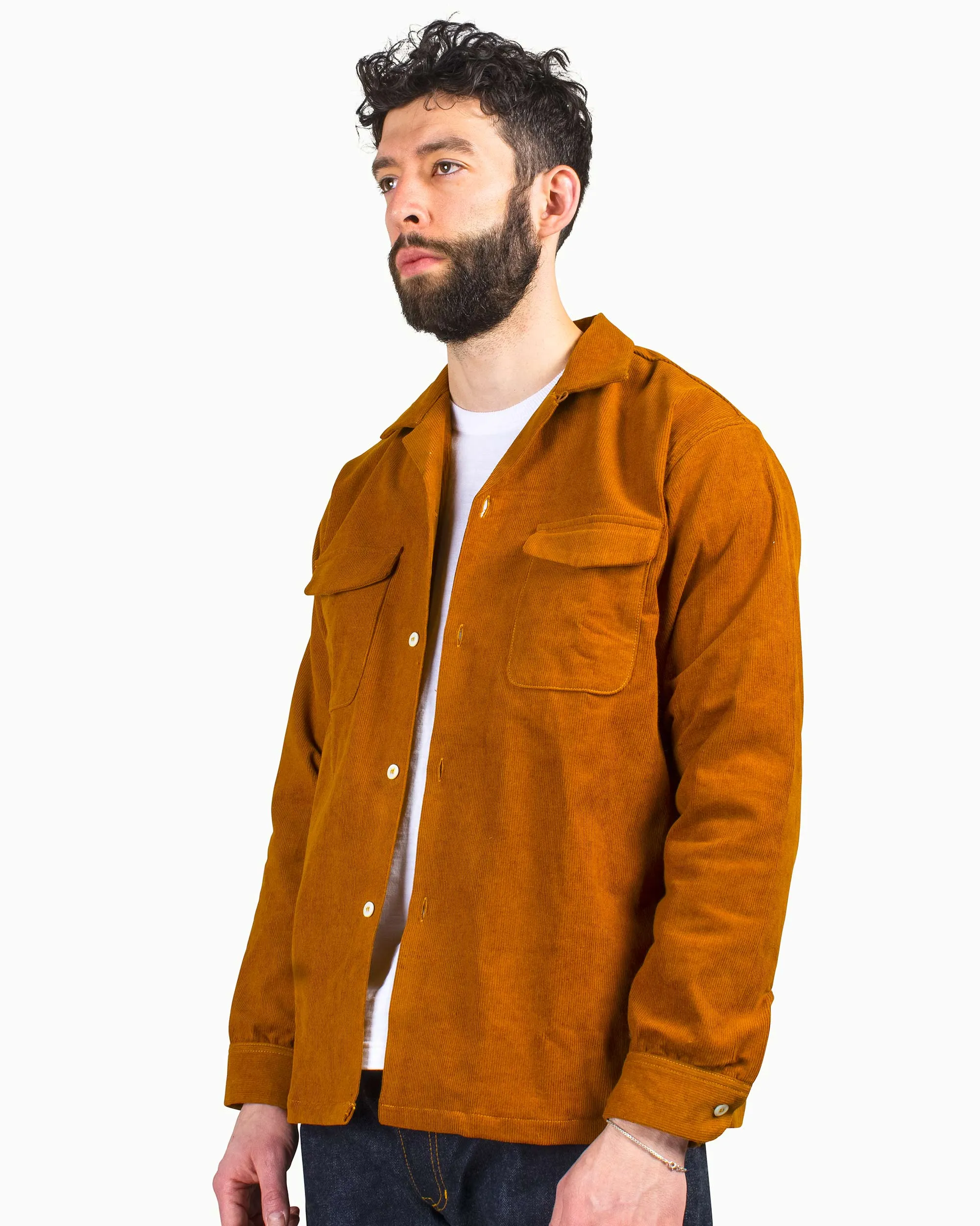 Hidden Placket The Real McCoy's MS22102 Corduroy Open Collar Shirt Mustard