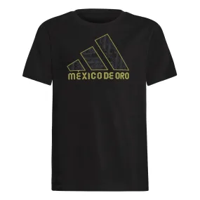 adidas Youth Mexico Fresh Logo T-Shirt 25/26 (Black/Gold) Seasonal Fashion Standard Body Fit