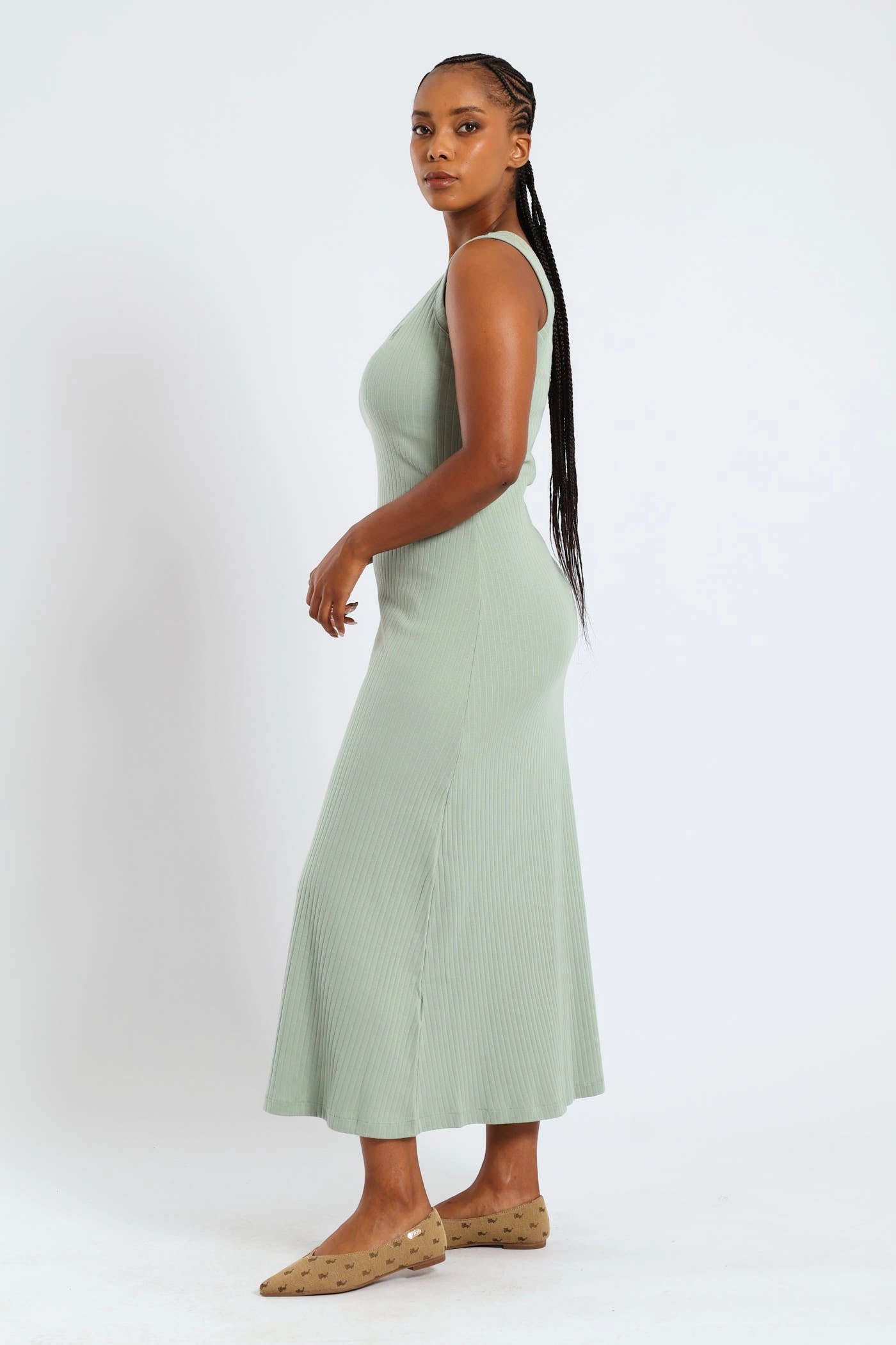 Madison Sleeveless Rib Dress - Sage Polished Design Urban Ready