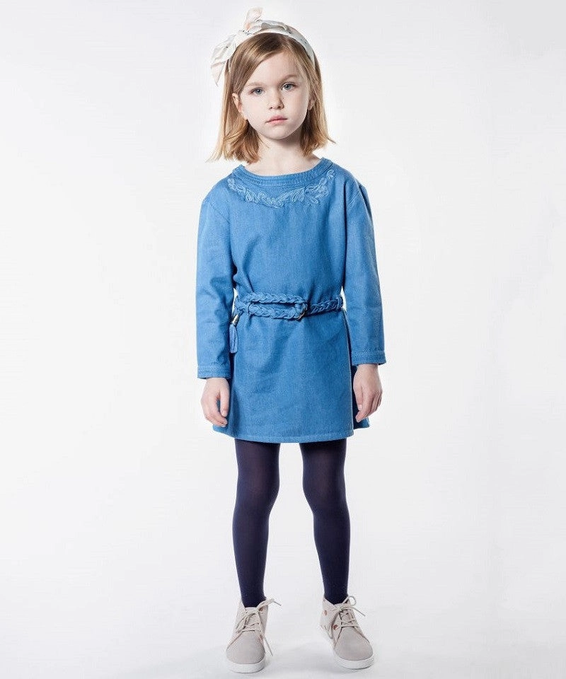 Fitted Neat Girls LS Denim Dress w/ Braided Belt